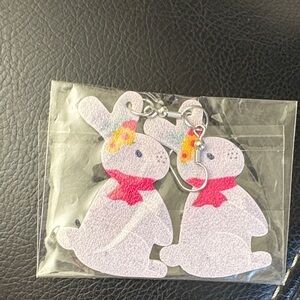 Bunny Rabbit Dangle Earrings - Pink & Yellow Floral Accents